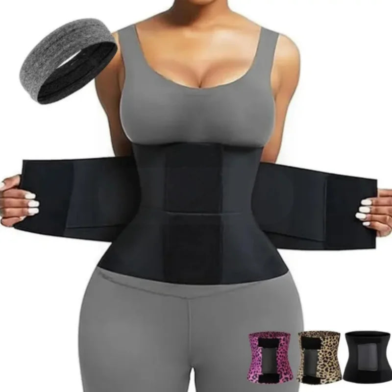 Women's Leopard Print Triple-Wrap Waist Trainer | High-Stretch Nylon Tummy Control Band | Adjustable Hook-and-Loop Compression Shapewear Belt | Dual-Use for Fitness and Everyday Outfits