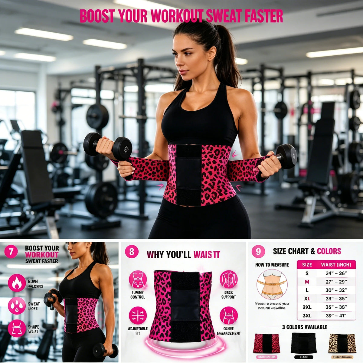 Women's Leopard Print Triple-Wrap Waist Trainer | High-Stretch Nylon Tummy Control Band | Adjustable Hook-and-Loop Compression Shapewear Belt | Dual-Use for Fitness and Everyday Outfits