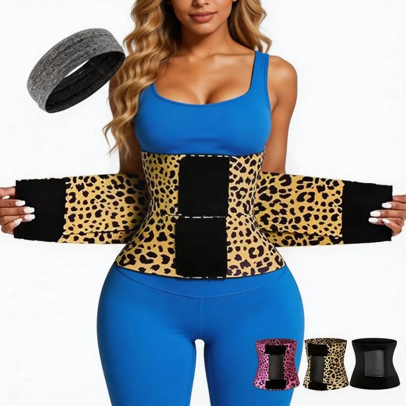 Women's Leopard Print Triple-Wrap Waist Trainer | High-Stretch Nylon Tummy Control Band | Adjustable Hook-and-Loop Compression Shapewear Belt | Dual-Use for Fitness and Everyday Outfits
