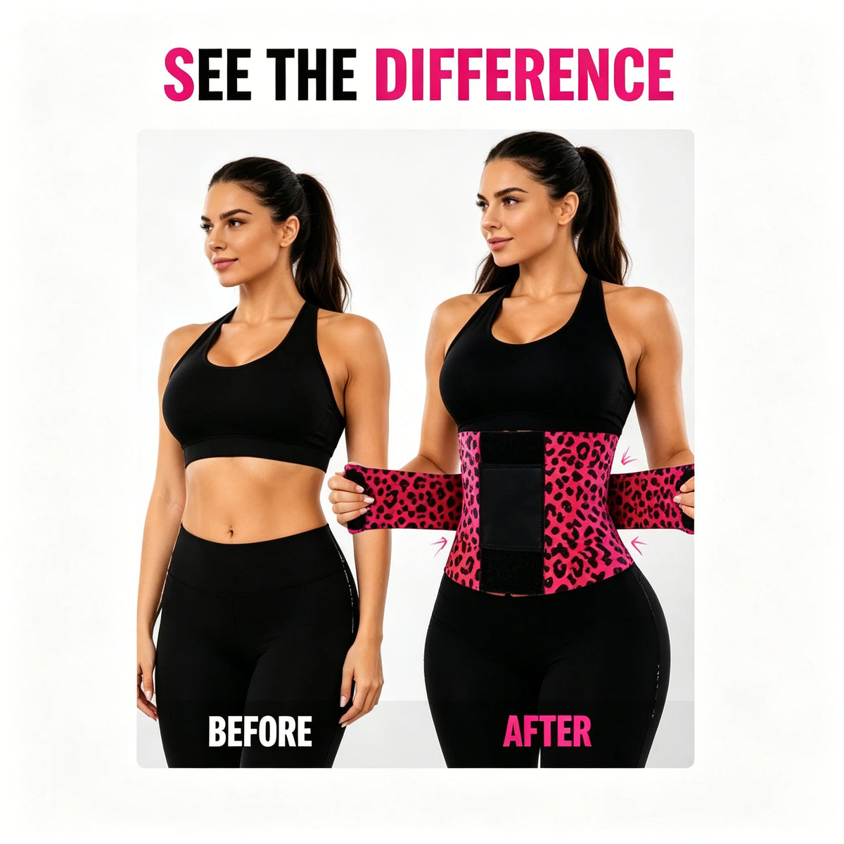 Women's Leopard Print Triple-Wrap Waist Trainer | High-Stretch Nylon Tummy Control Band | Adjustable Hook-and-Loop Compression Shapewear Belt | Dual-Use for Fitness and Everyday Outfits