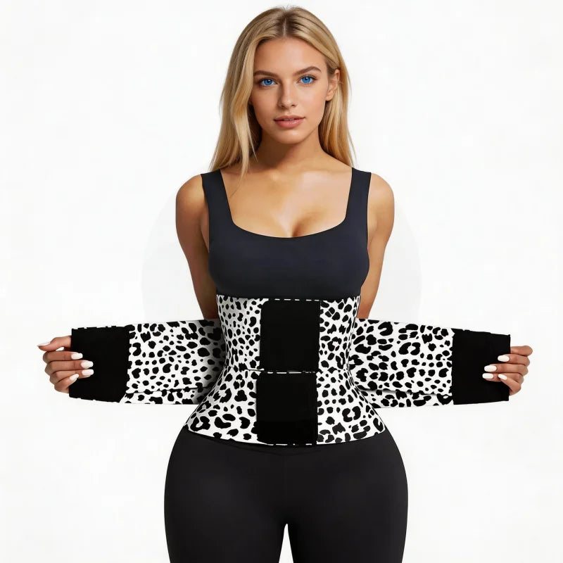Women's Leopard Print Triple-Wrap Waist Trainer | High-Stretch Nylon Tummy Control Band | Adjustable Hook-and-Loop Compression Shapewear Belt | Dual-Use for Fitness and Everyday Outfits