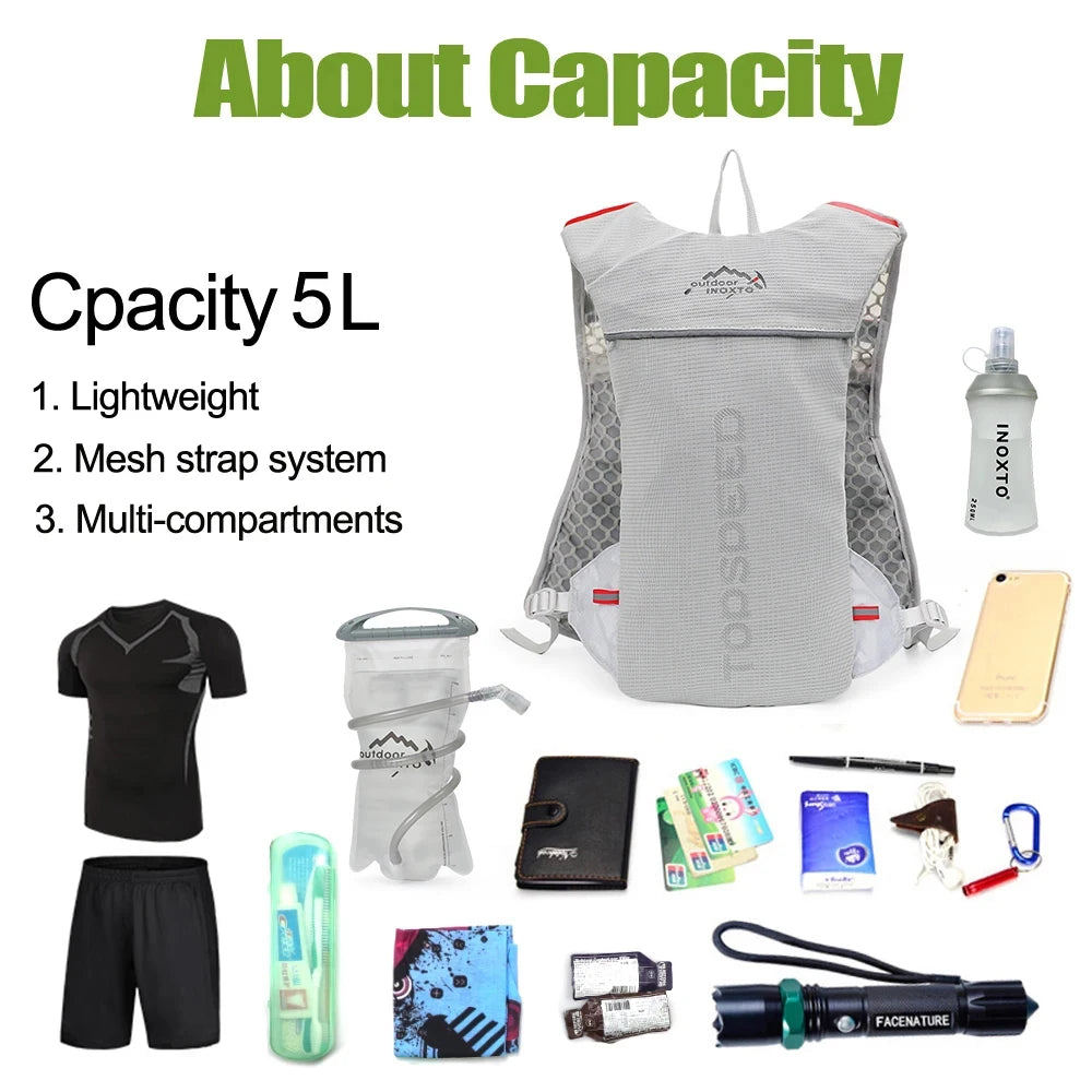 Outdoor Trail Running 5L Ultralight Backpack Hydration Jogging Vest Men Breathable Marathon Bicycle Bag Fitness Running Bag