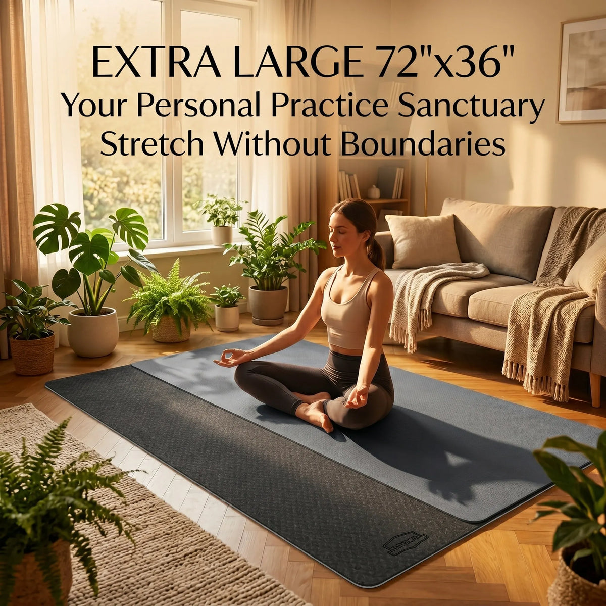 HAPBEAR Extra Large Yoga Mat – 72"x36" Non-Slip TPE Mat with Carry Bag & Resistance Bands