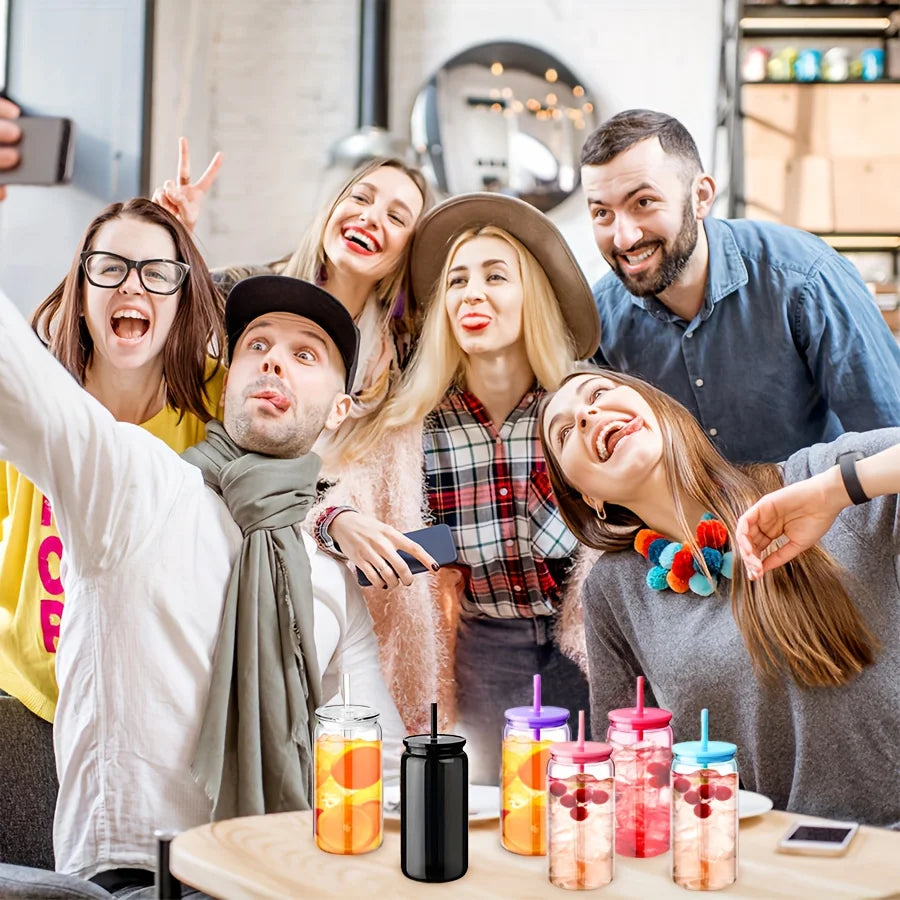 25 Pack Mason Jar Style 16oz Reusable Tumbler with Leak-Proof Lids & Straws - Colorful Water Bottles for Iced Coffee, Smoothies, Juice & Beverages - Perfect for Gym, Running, Cycling,Hiking, Beach, Pool Parties, BBQ, Picnics,