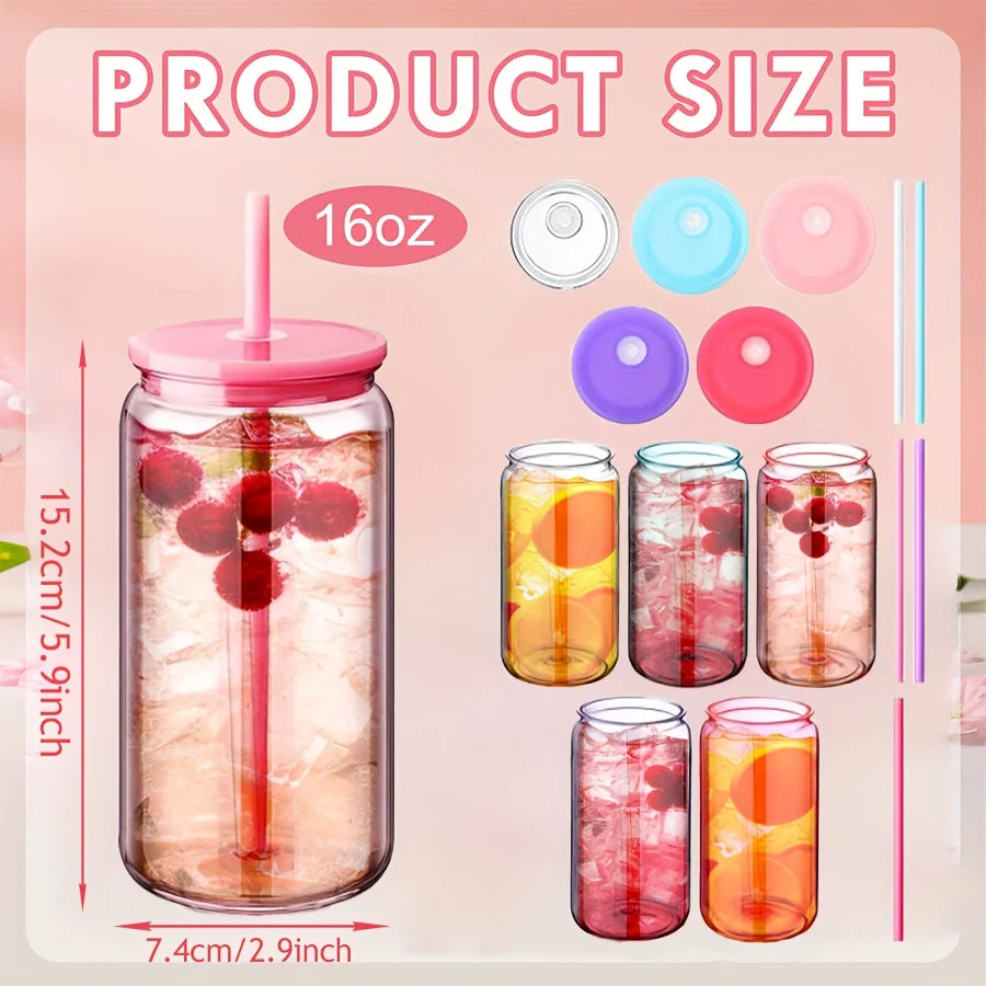 25 Pack Mason Jar Style 16oz Reusable Tumbler with Leak-Proof Lids & Straws - Colorful Water Bottles for Iced Coffee, Smoothies, Juice & Beverages - Perfect for Gym, Running, Cycling,Hiking, Beach, Pool Parties, BBQ, Picnics,