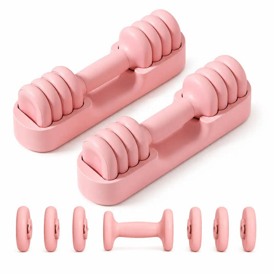 Women's 4-in-1 Adjustable Dumbbells Set Quick-Adjust Hand Weights 2-5 lbs with Soft Non-Slip Grip Storage Base Home Gym Fitness Equipment for Arm Workout Pilates Yoga Exercise Training Accessories