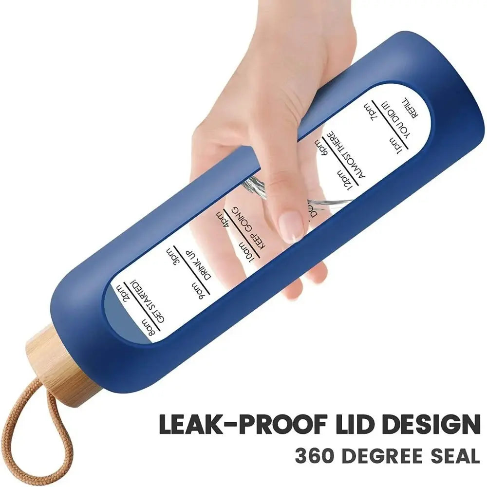 Trendy Time-marked Glass Water Bottles Bamboo Lid Sport Silicone Sleeve Drink Bottle Free of Lead Sports Water Cup