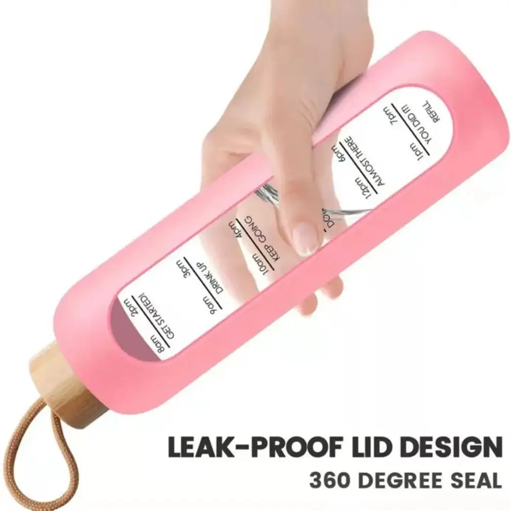 Trendy Time-marked Glass Water Bottles Bamboo Lid Sport Silicone Sleeve Drink Bottle Free of Lead Sports Water Cup
