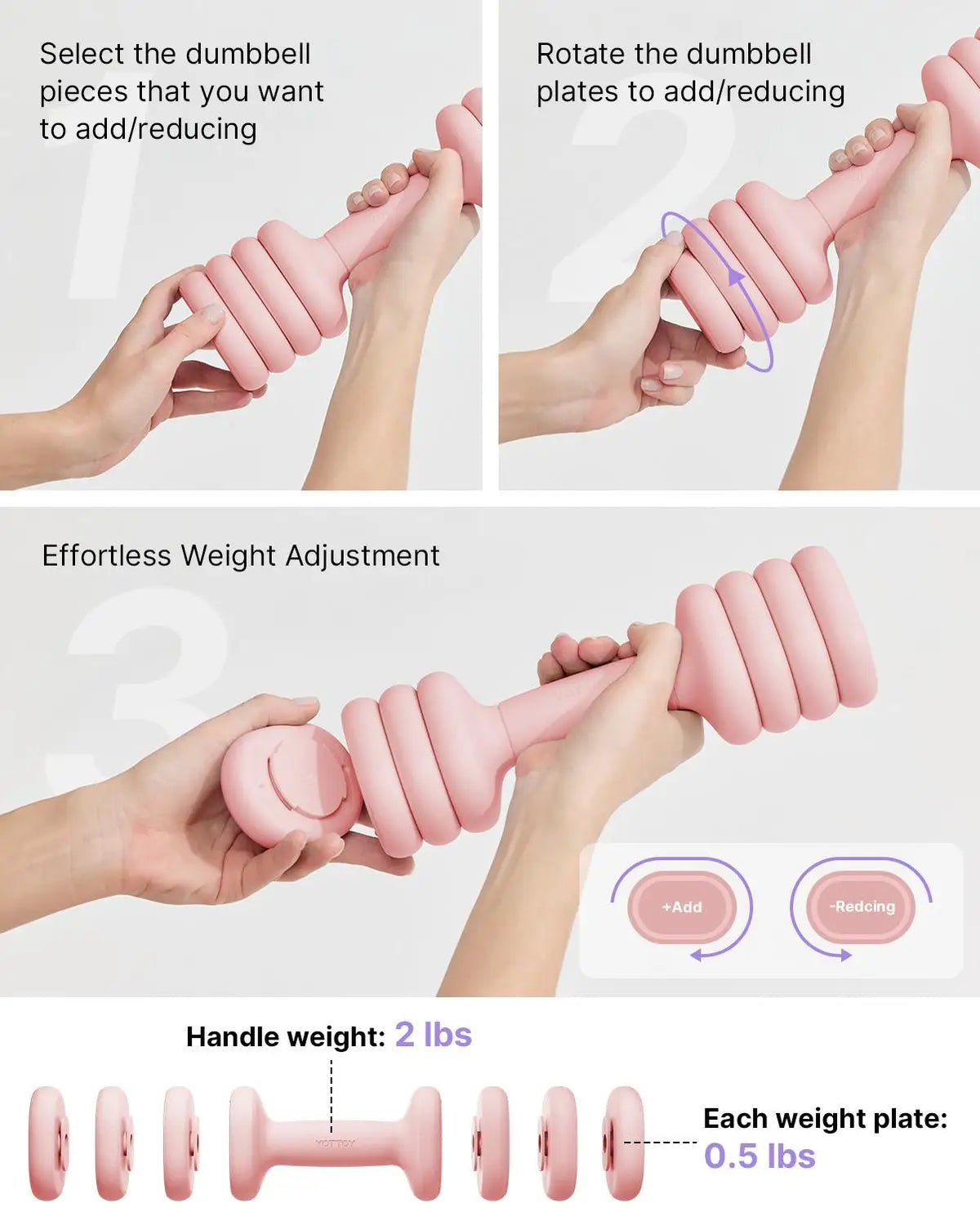 Women's 4-in-1 Adjustable Dumbbells Set Quick-Adjust Hand Weights 2-5 lbs with Soft Non-Slip Grip Storage Base Home Gym Fitness Equipment for Arm Workout Pilates Yoga Exercise Training Accessories