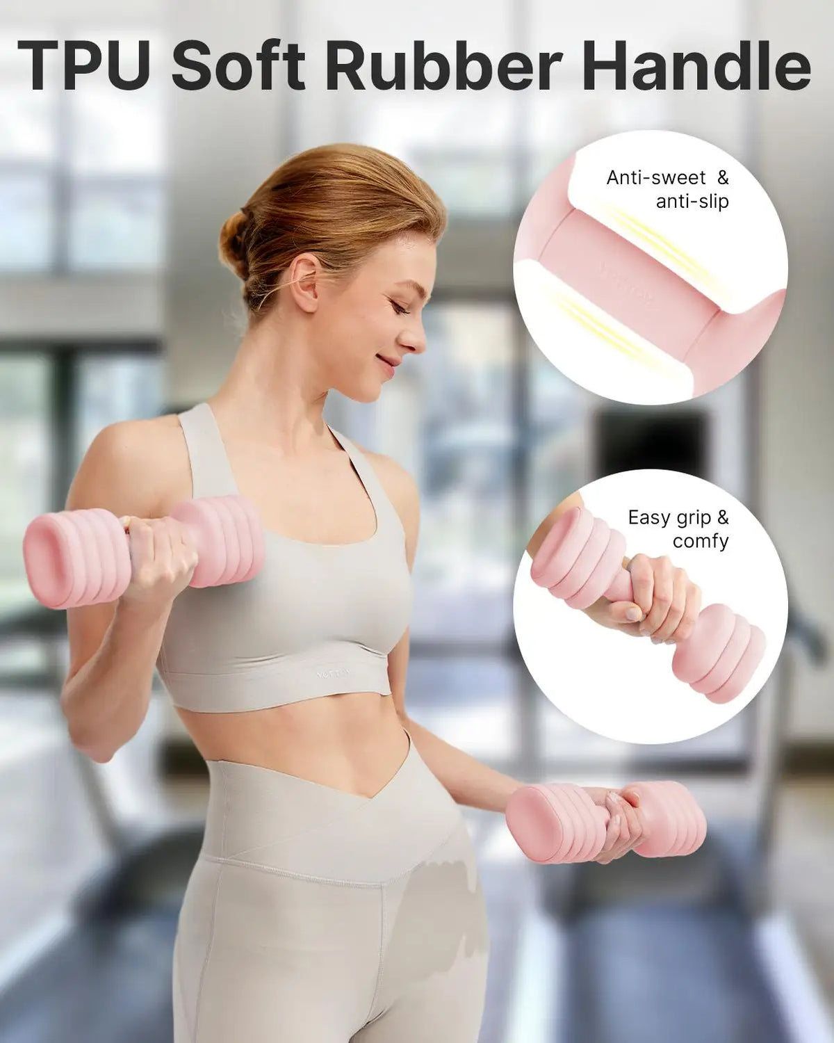 Women's 4-in-1 Adjustable Dumbbells Set Quick-Adjust Hand Weights 2-5 lbs with Soft Non-Slip Grip Storage Base Home Gym Fitness Equipment for Arm Workout Pilates Yoga Exercise Training Accessories